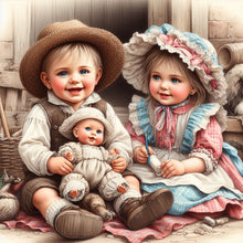 Load image into Gallery viewer, Boy And Girl With Dolls 40*40CM(Canvas) Full Round Drill Diamond Painting
