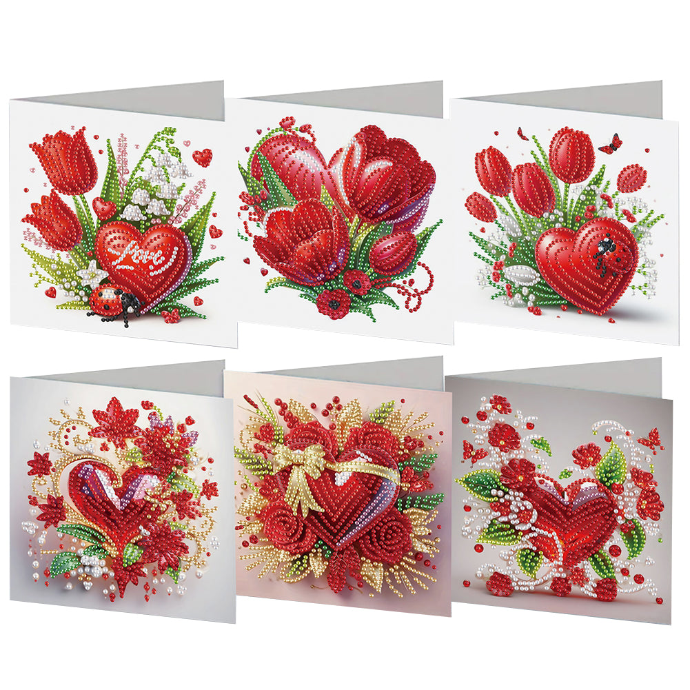 6Pcs Valentines Day Diamond Painting Greeting Card for Adults Beginners