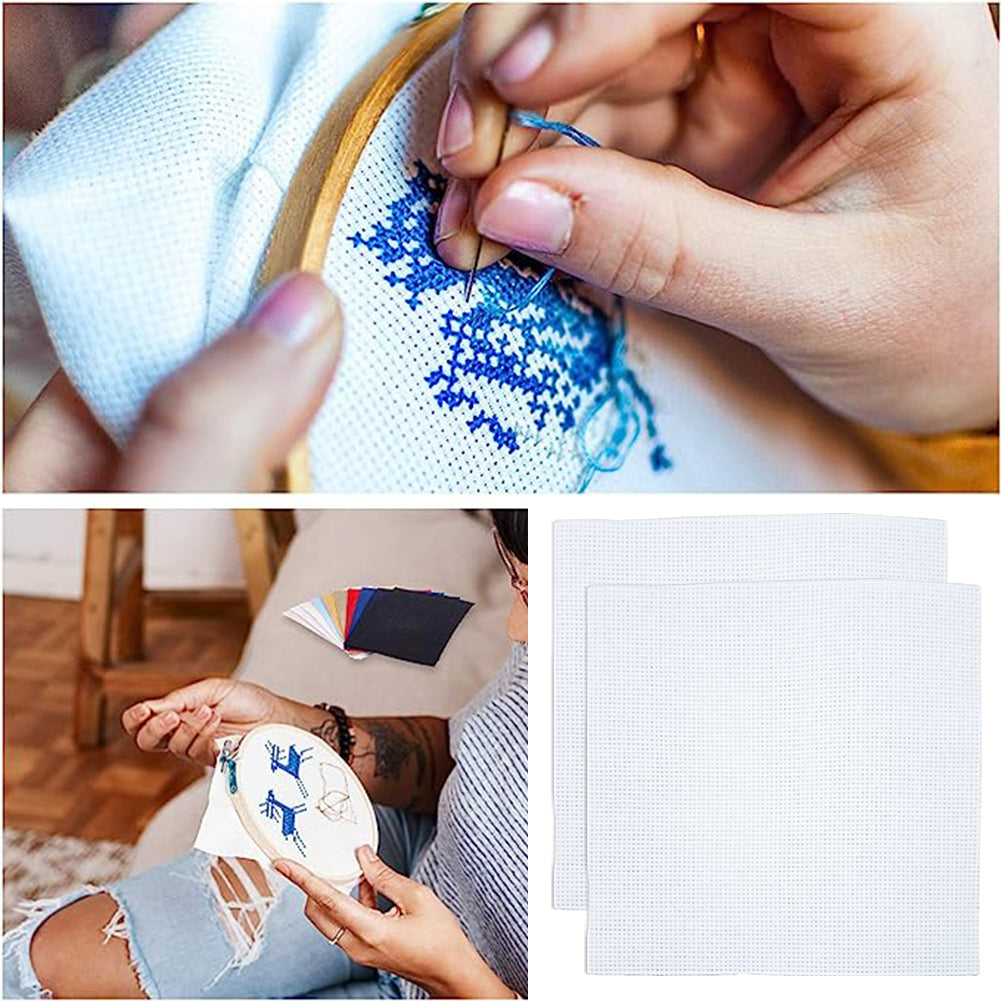 2PCS 11 Count Aida Cloth Cotton Cross Stitch Cloth Multi-Function for Embroidery