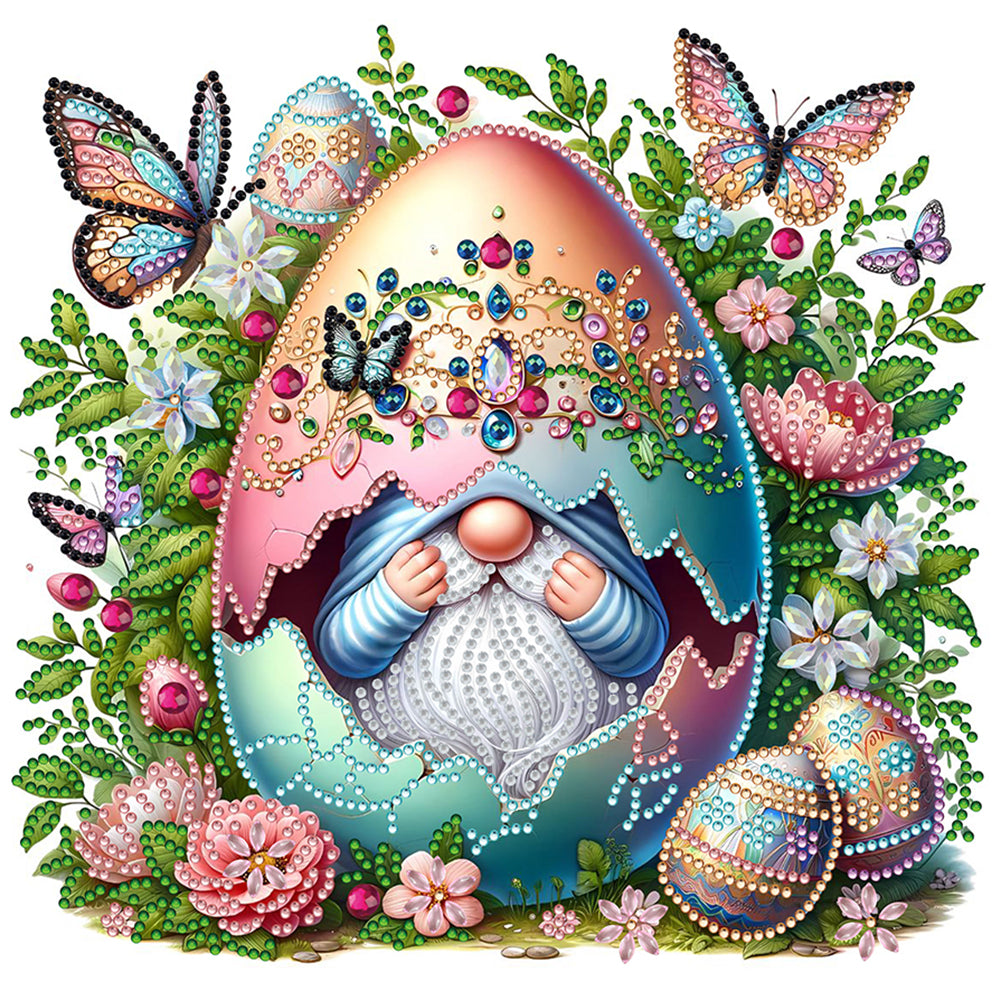 Easter Egg-Breaking Gnome 30*30CM(Canvas) Partial Special Shaped Drill Diamond Painting