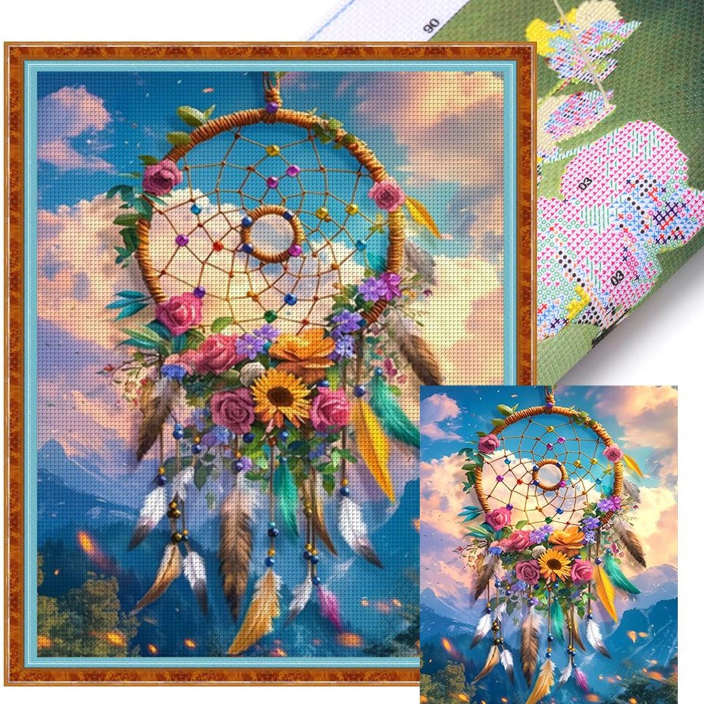Dreamcatcher And Flowers - Full 11CT Stamped Cross Stitch 40x50CM - Band(27Colors）