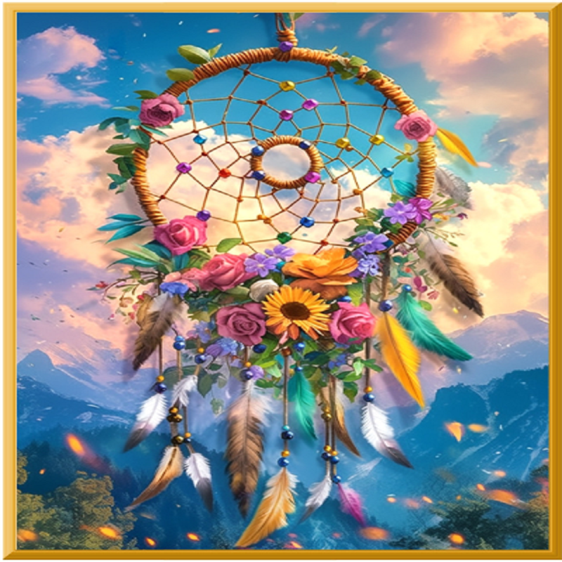 Dreamcatcher And Flowers - Full 11CT Stamped Cross Stitch 40x50CM - Band(27Colors）