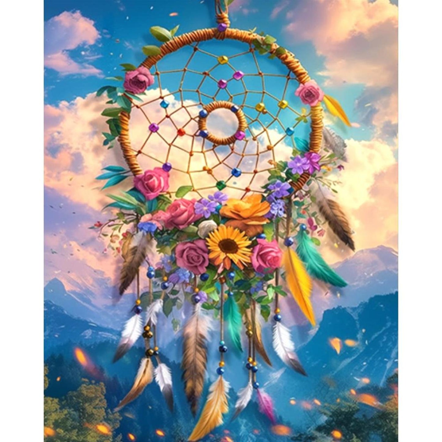Dreamcatcher And Flowers - Full 11CT Stamped Cross Stitch 40x50CM - Band(27Colors）