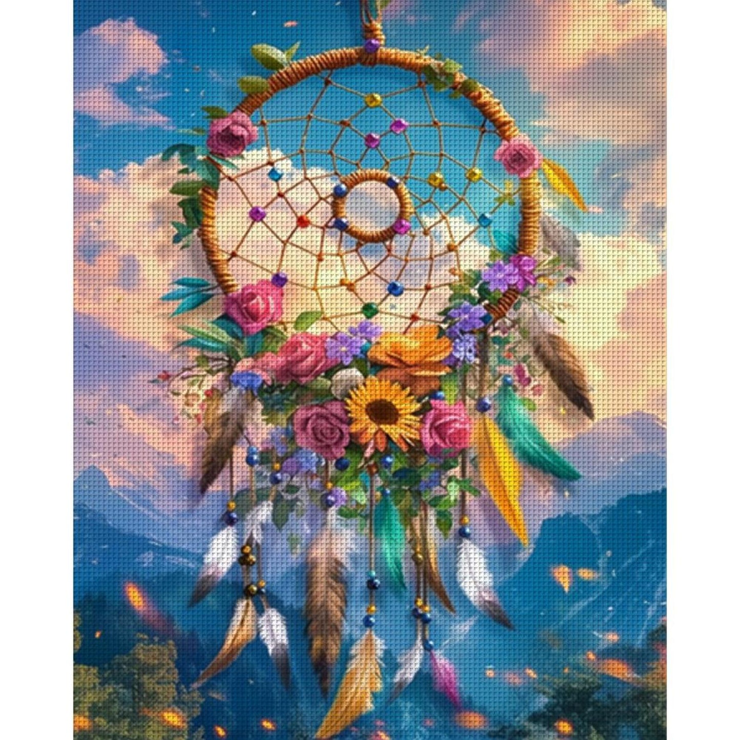 Dreamcatcher And Flowers - Full 11CT Stamped Cross Stitch 40x50CM - Band(27Colors）