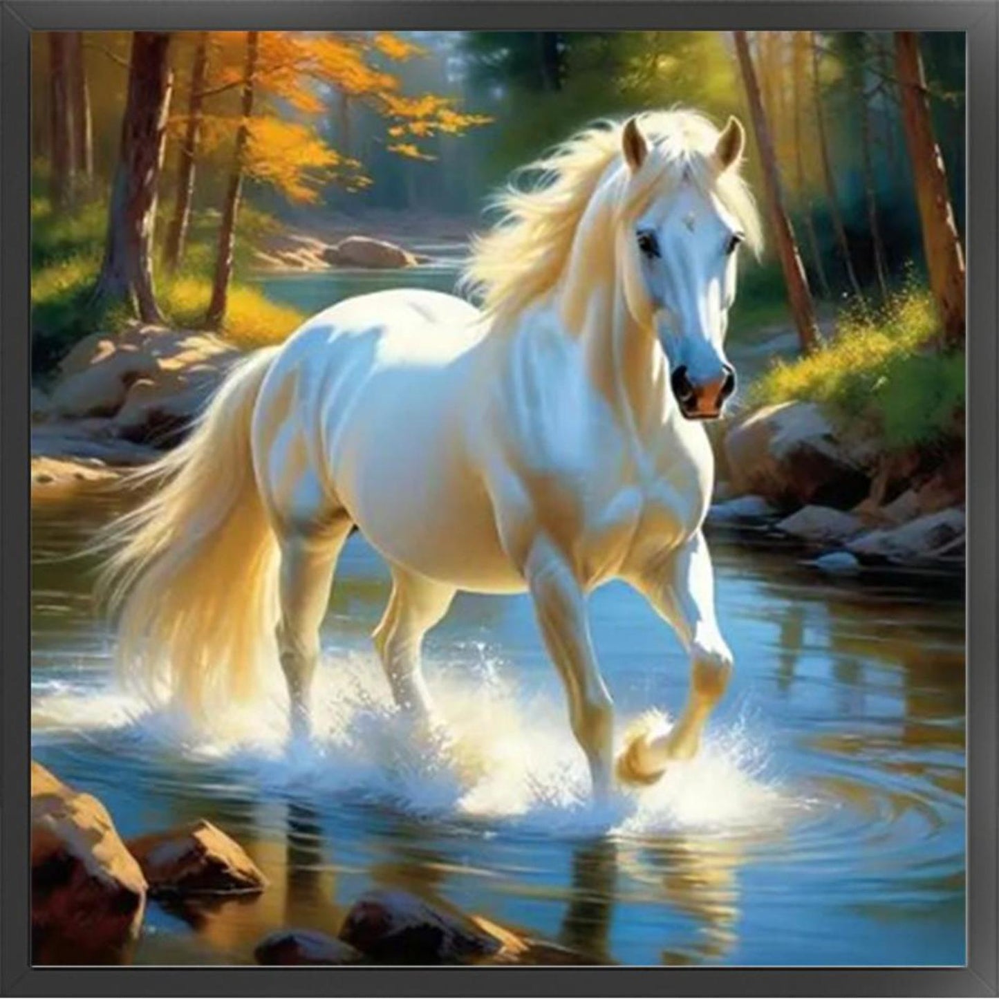 White Horse Walking In Water - Full 11CT Stamped Cross Stitch 40x40CM - Yishu
