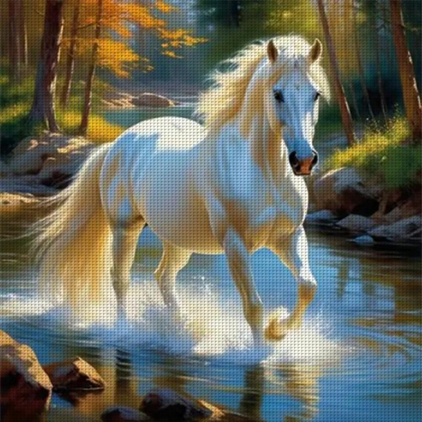 White Horse Walking In Water - Full 11CT Stamped Cross Stitch 40x40CM - Yishu