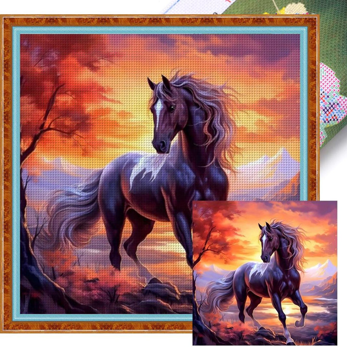 Running Horse - Full 11CT Stamped Cross Stitch 40x40CM - Yishu
