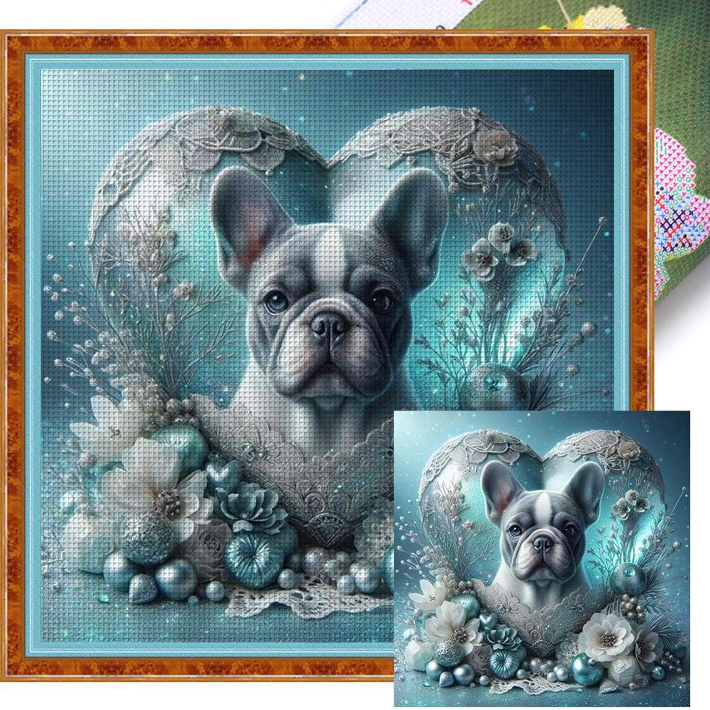 French Bulldog With Love Pattern-Dog - Full 11CT Stamped Cross Stitch 45x45CM - Huacan