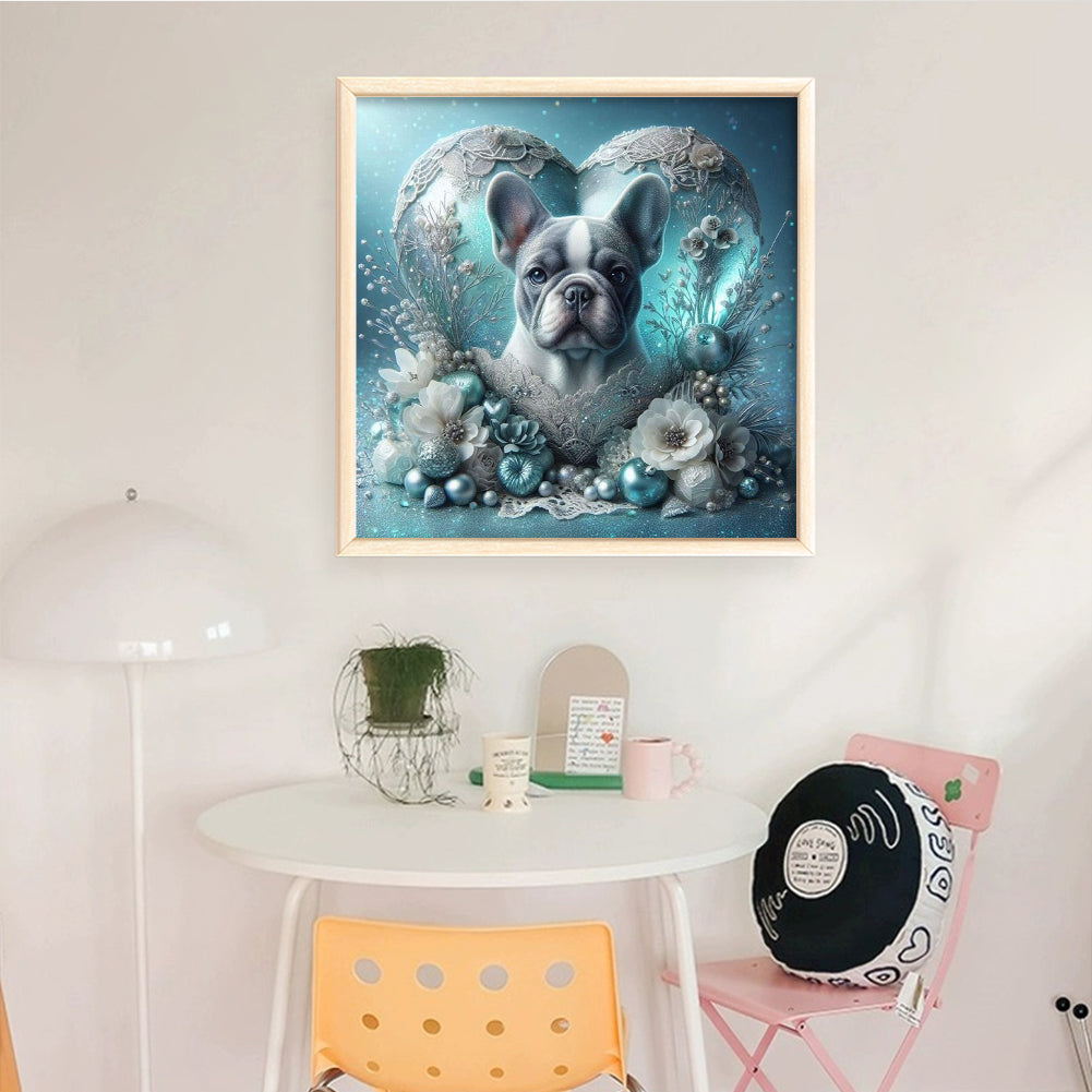 French Bulldog With Love Pattern-Dog - Full 11CT Stamped Cross Stitch 45x45CM - Huacan