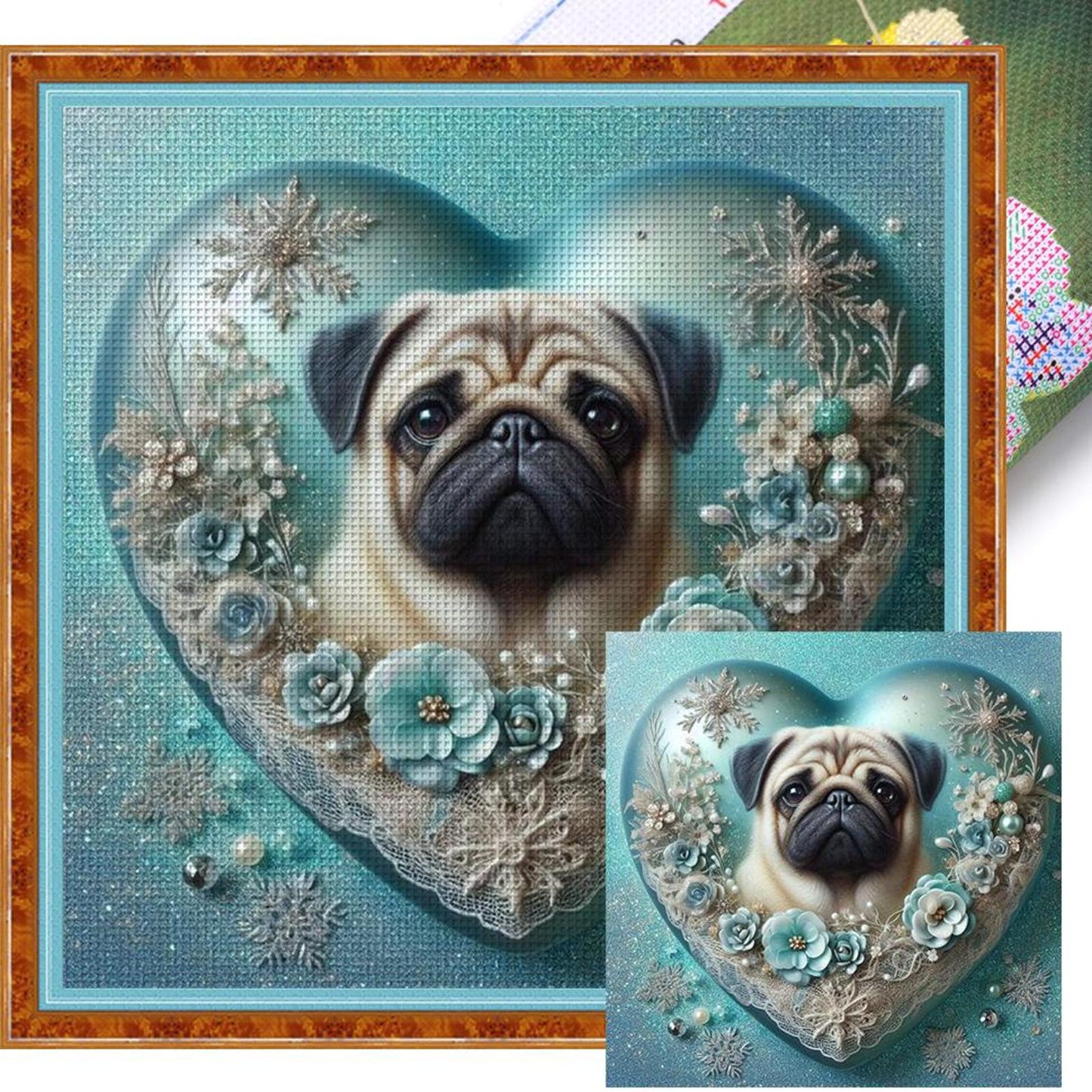 Pug With Love Pattern-Dog - Full 11CT Stamped Cross Stitch 45x45CM - Huacan
