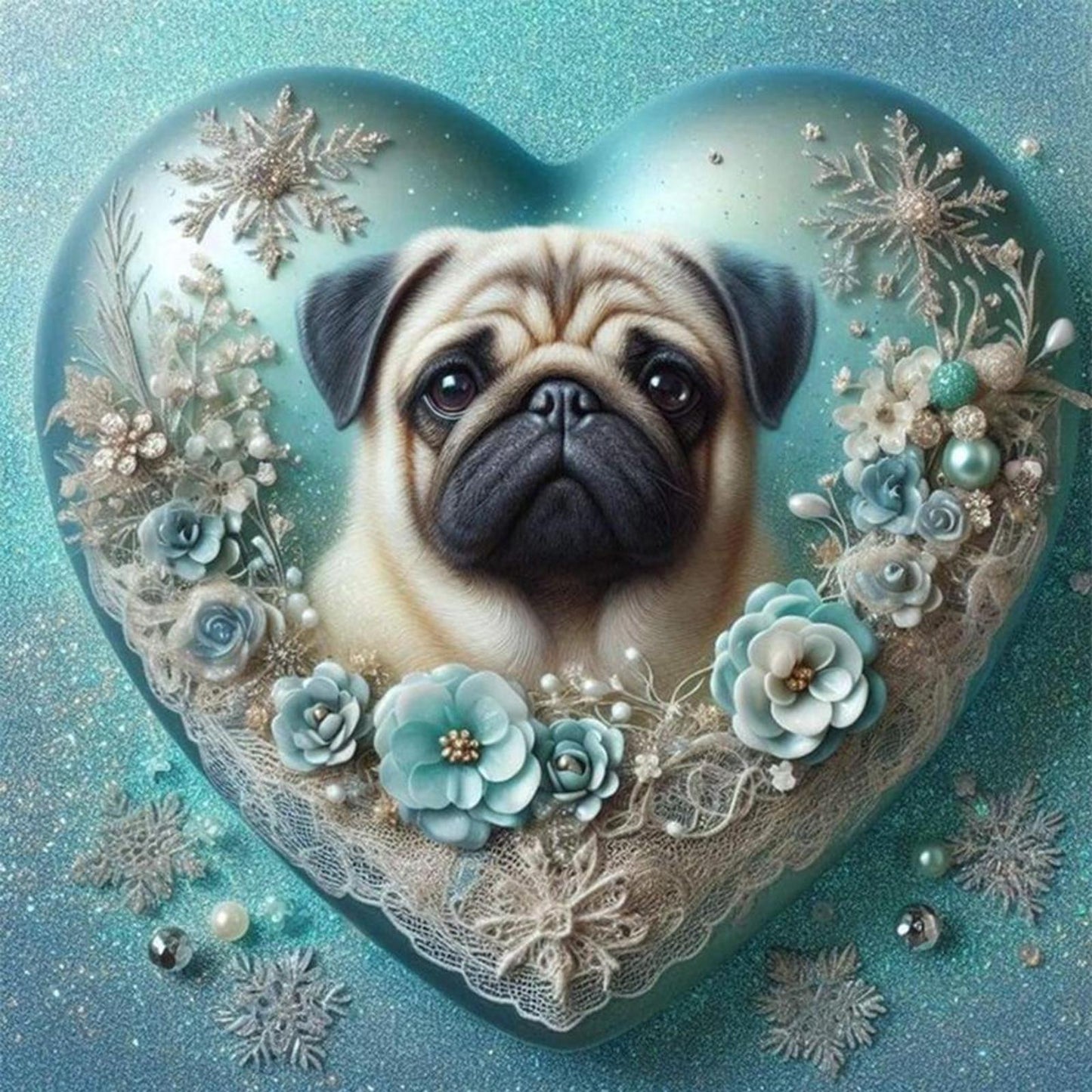 Pug With Love Pattern-Dog - Full 11CT Stamped Cross Stitch 45x45CM - Huacan
