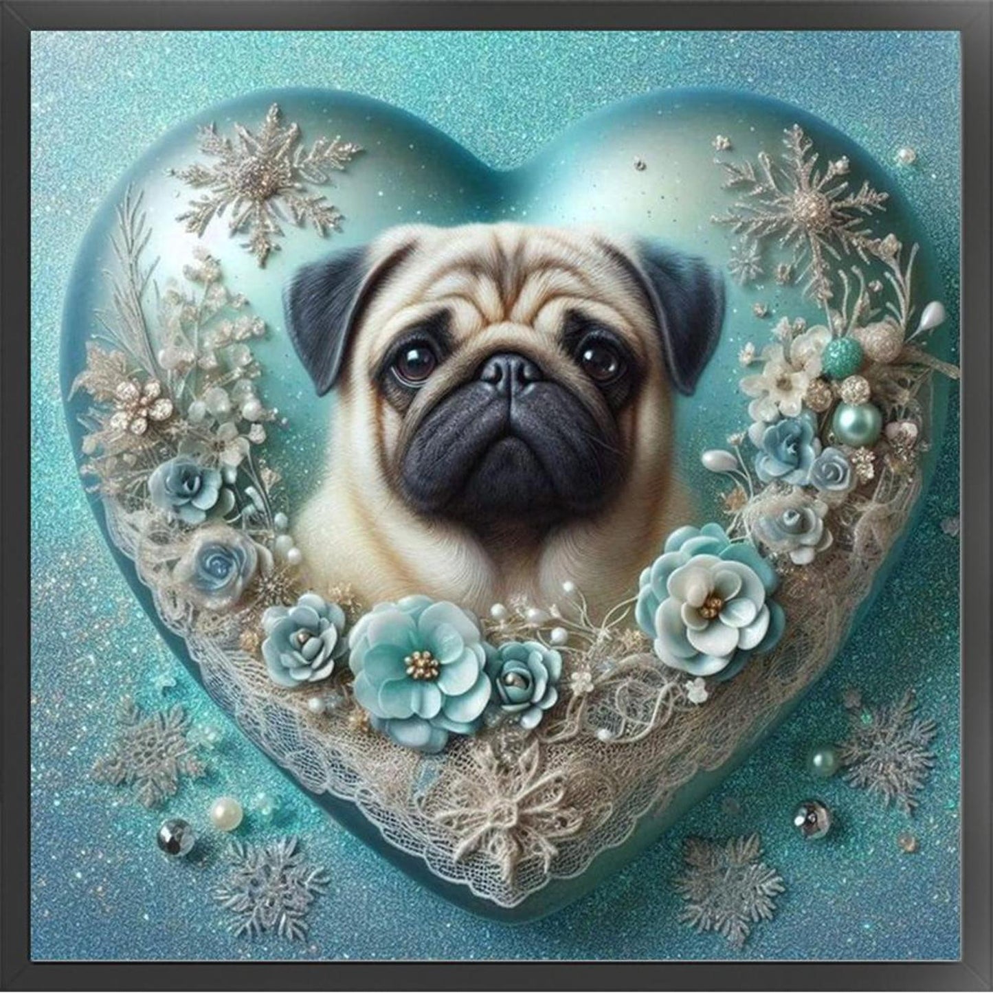 Pug With Love Pattern-Dog - Full 11CT Stamped Cross Stitch 45x45CM - Huacan