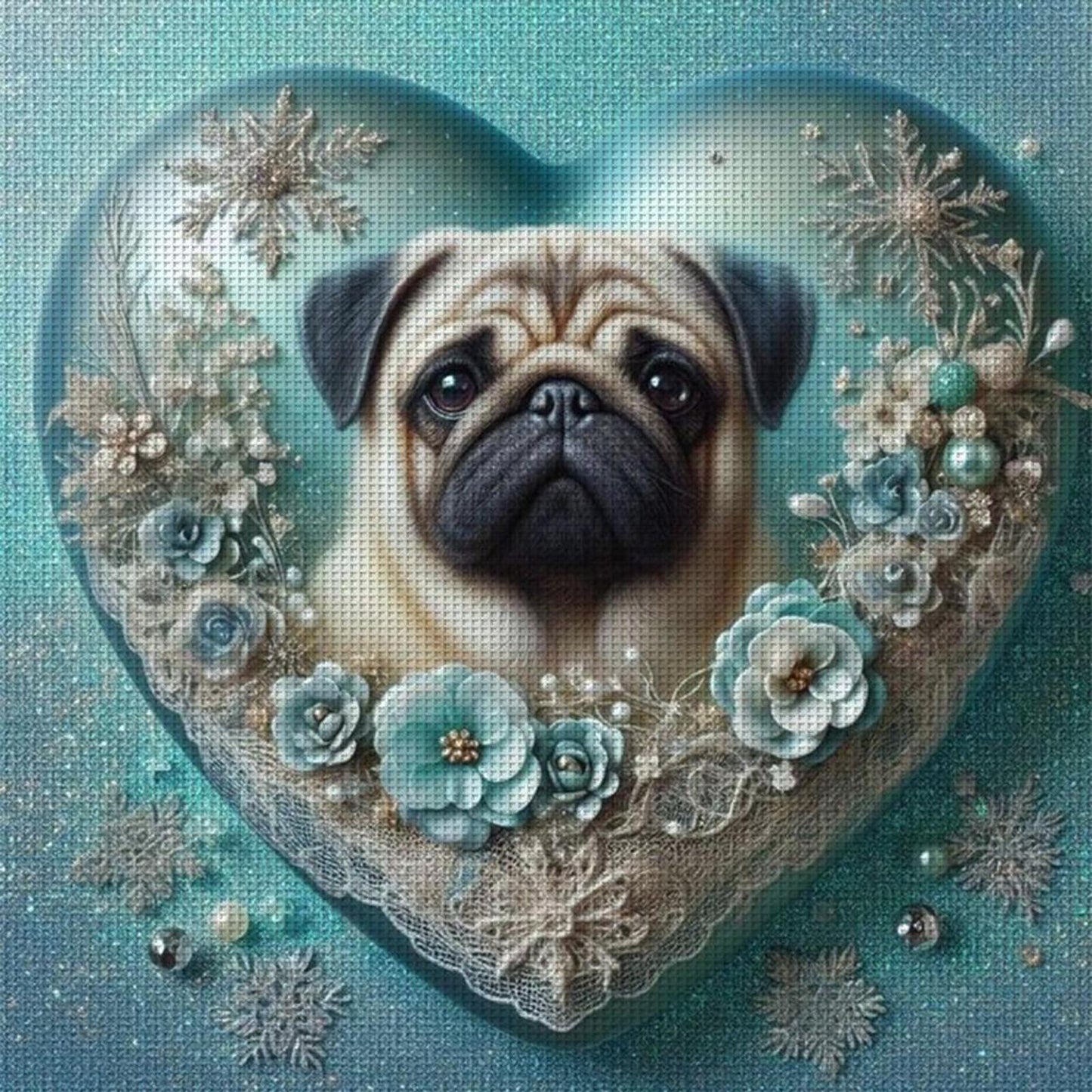 Pug With Love Pattern-Dog - Full 11CT Stamped Cross Stitch 45x45CM - Huacan
