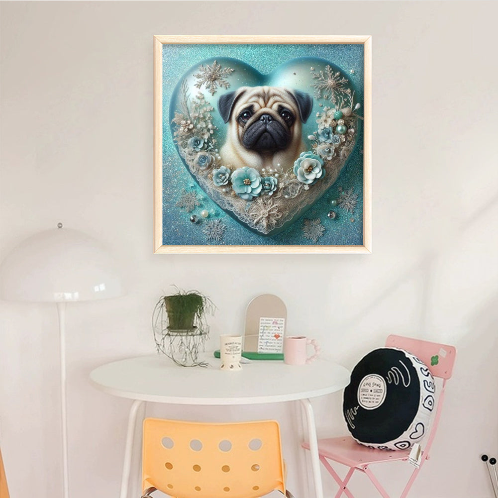 Pug With Love Pattern-Dog - Full 11CT Stamped Cross Stitch 45x45CM - Huacan