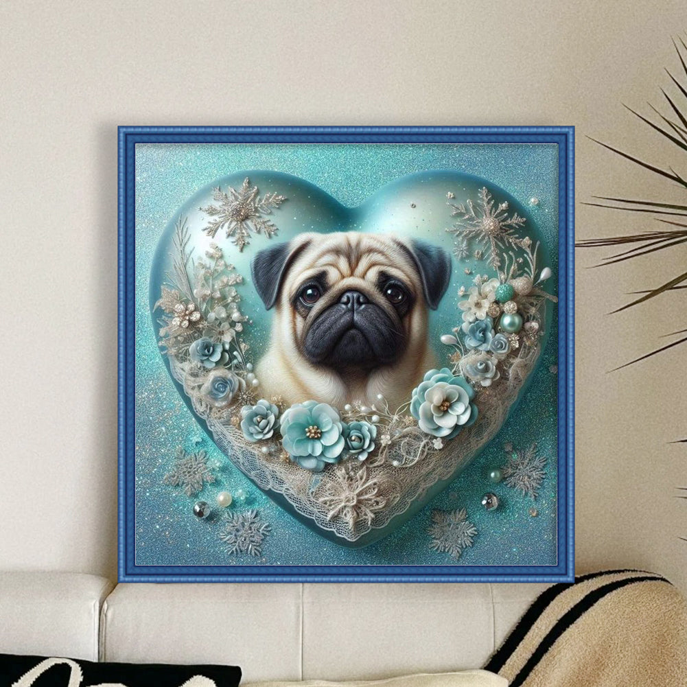 Pug With Love Pattern-Dog - Full 11CT Stamped Cross Stitch 45x45CM - Huacan