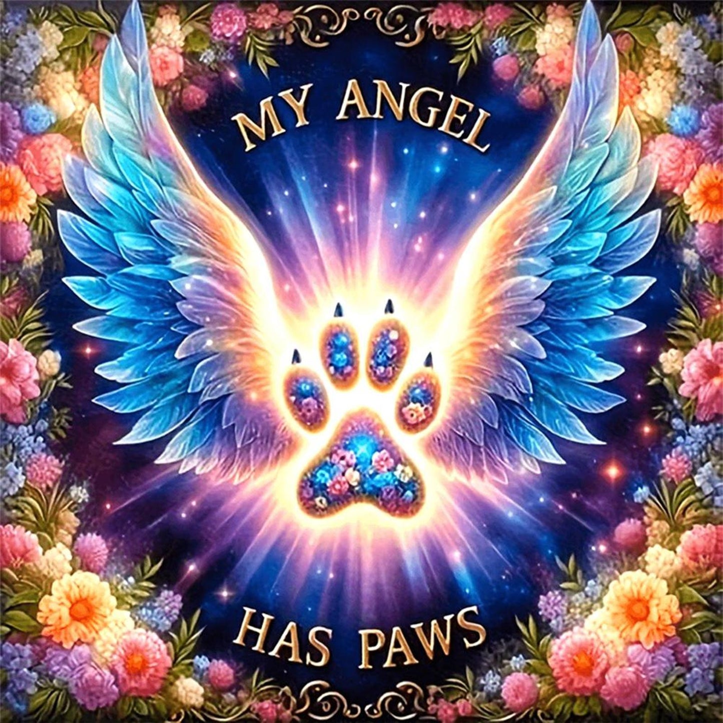 Wings And Paw Print - Full 11CT Stamped Cross Stitch 45x45CM - Huacan