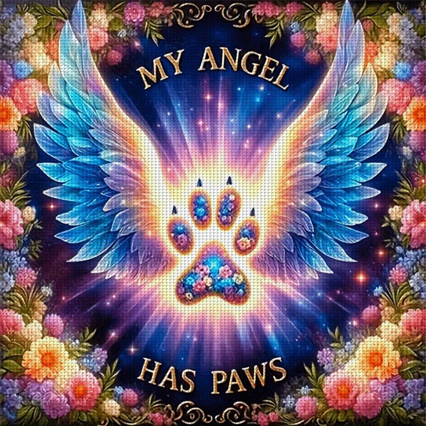 Wings And Paw Print - Full 11CT Stamped Cross Stitch 45x45CM - Huacan