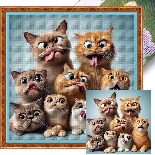 Cats Sticking Out Tongues - Full 11CT Stamped Cross Stitch 40x40CM - Huacan