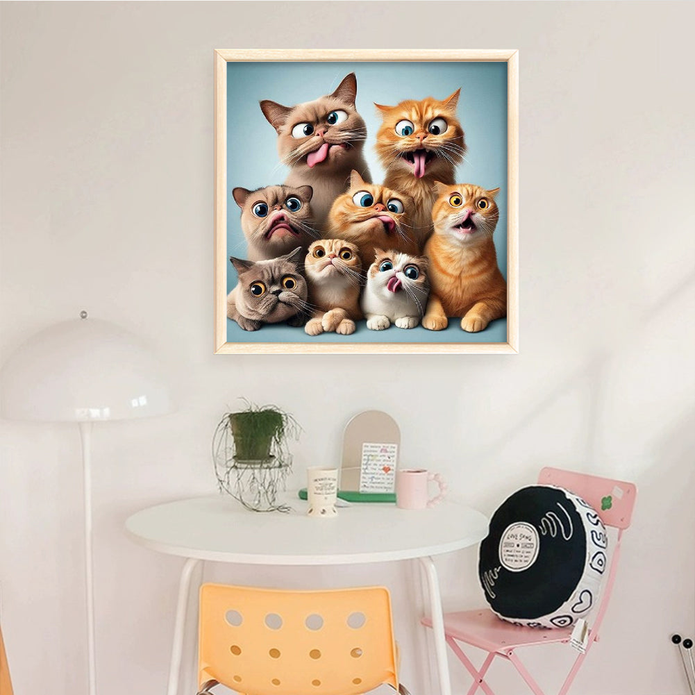 Cats Sticking Out Tongues - Full 11CT Stamped Cross Stitch 40x40CM - Huacan