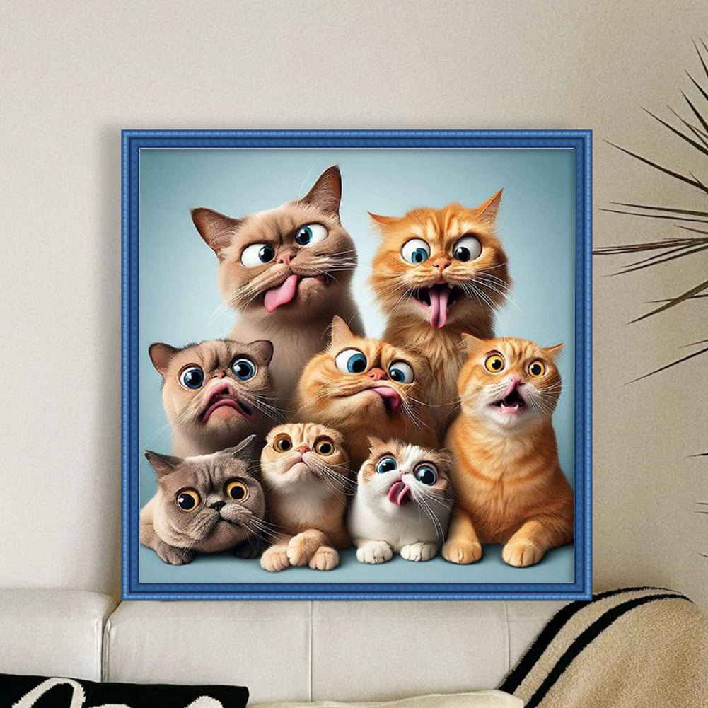 Cats Sticking Out Tongues - Full 11CT Stamped Cross Stitch 40x40CM - Huacan
