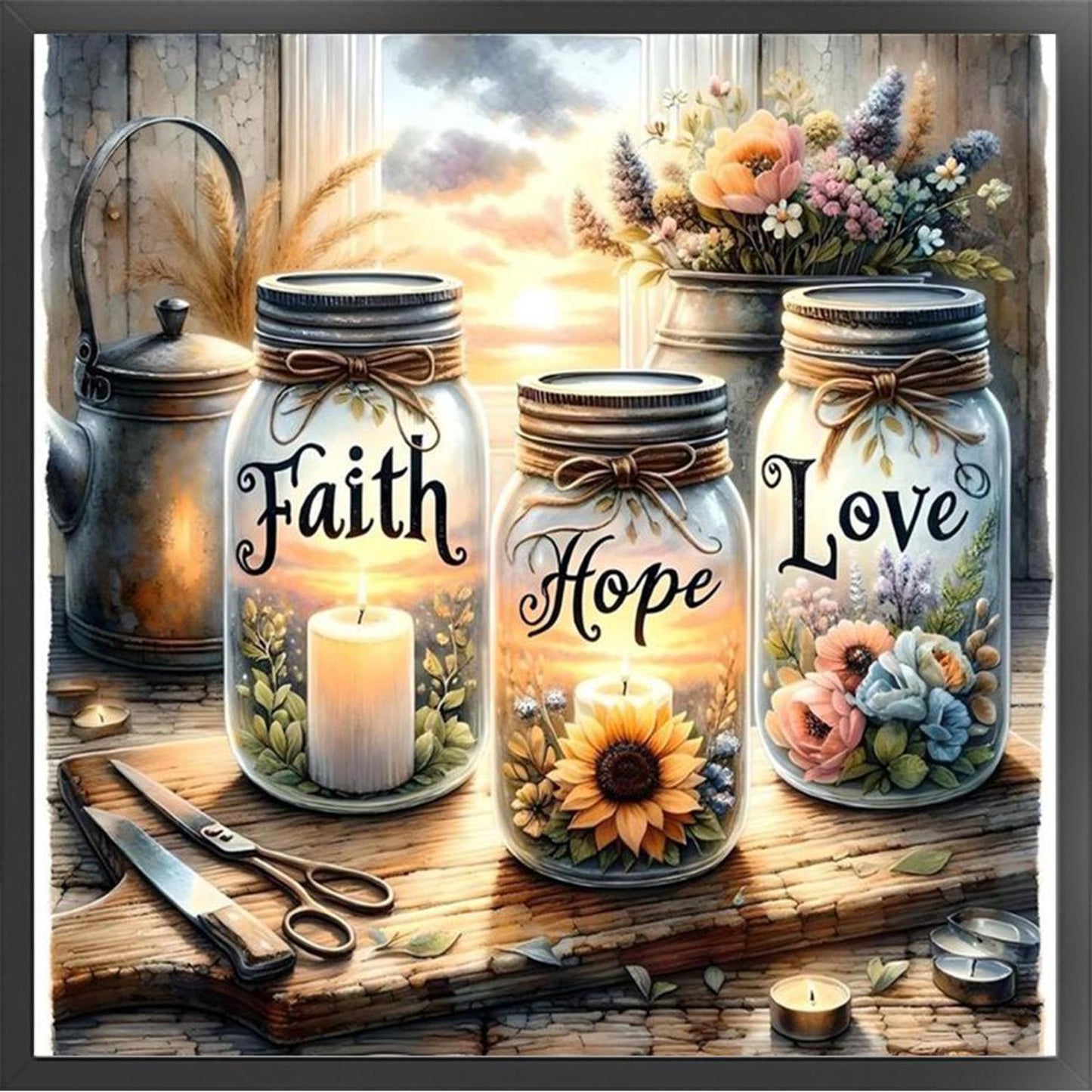 Jars And Vases - Full 11CT Stamped Cross Stitch 45x45CM - Huacan