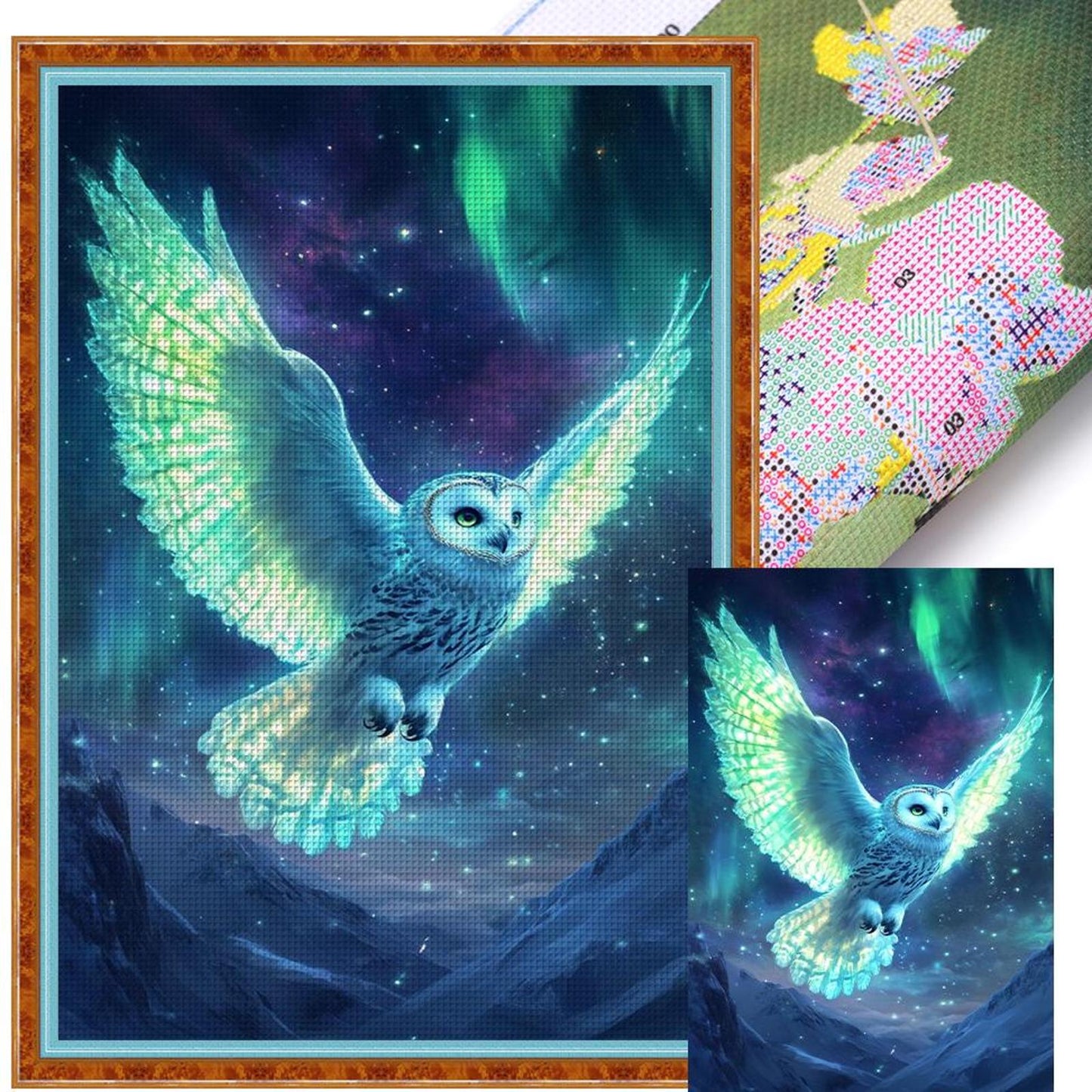 Fluorescent Owl - Full 11CT Stamped Cross Stitch 40x60CM - Huacan