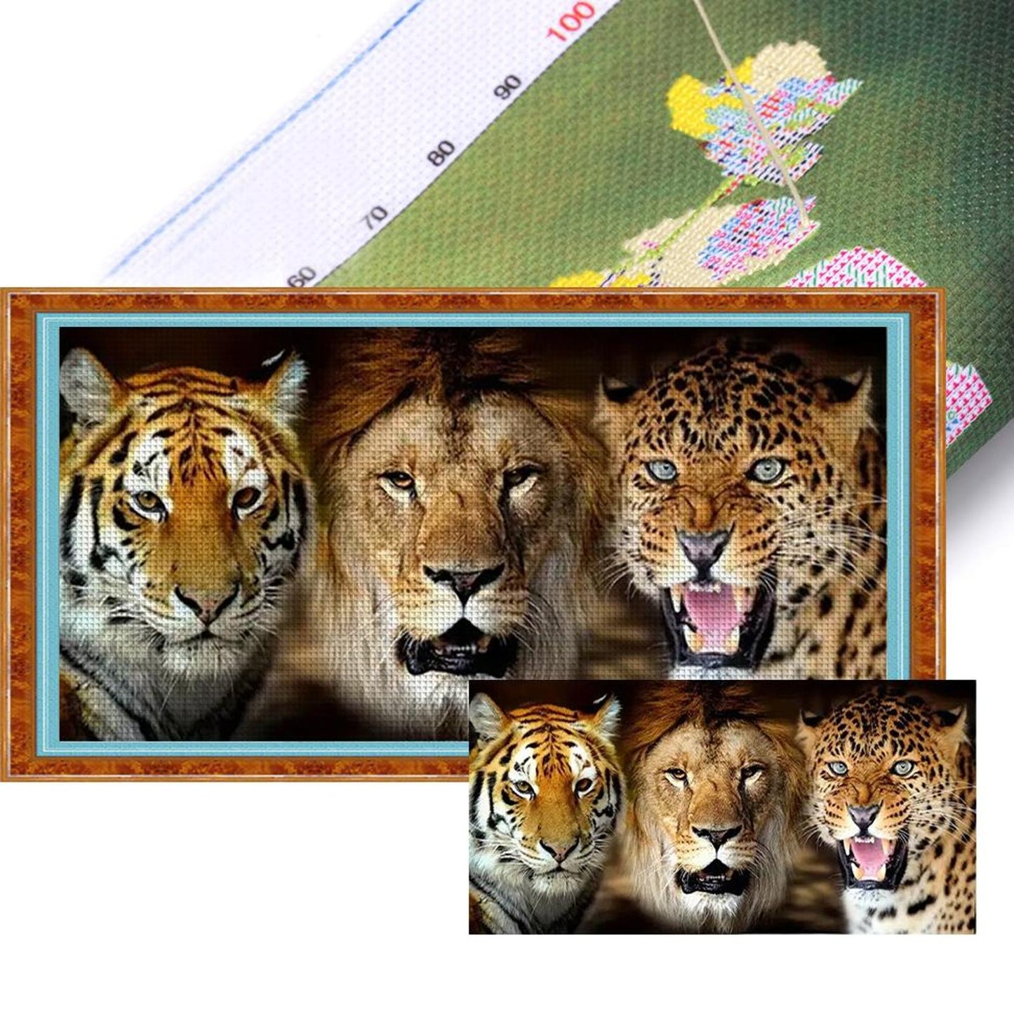 Tiger, Leopard And Lion - Full 11CT Stamped Cross Stitch 80x40CM - Huacan