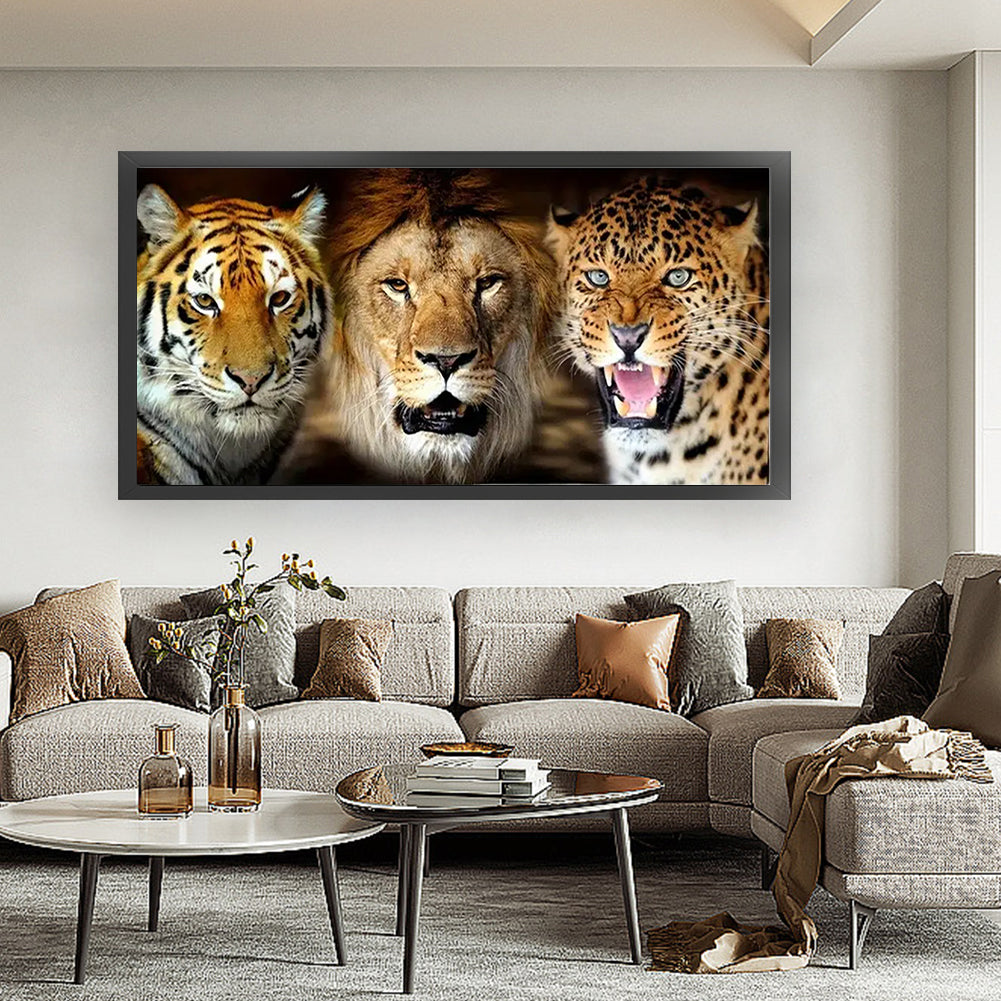 Tiger, Leopard And Lion - Full 11CT Stamped Cross Stitch 80x40CM - Huacan