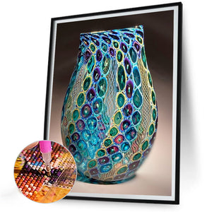Blue And Green Vase 30*40CM(Canvas) Full Round Drill Diamond Painting