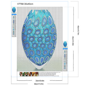 Blue Spotted Vase 30*40CM(Canvas) Full Round Drill Diamond Painting