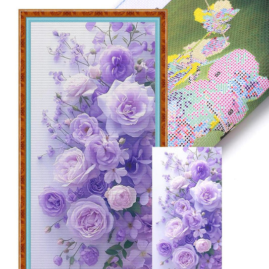 Purple Rose - Full 11CT Stamped Cross Stitch 40x76CM - Yishu