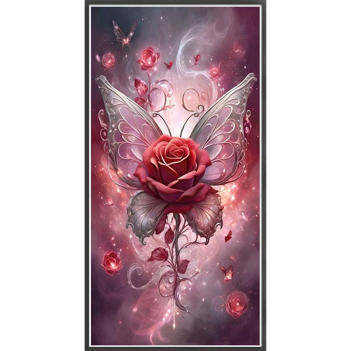 Red Butterfly And Rose - Full 11CT Stamped Cross Stitch 40x80CM - Yishu