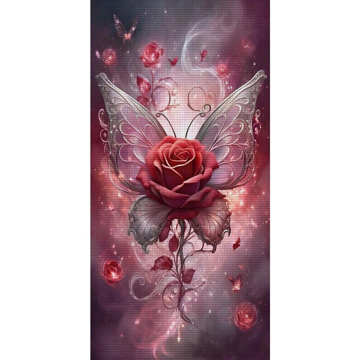 Red Butterfly And Rose - Full 11CT Stamped Cross Stitch 40x80CM - Yishu