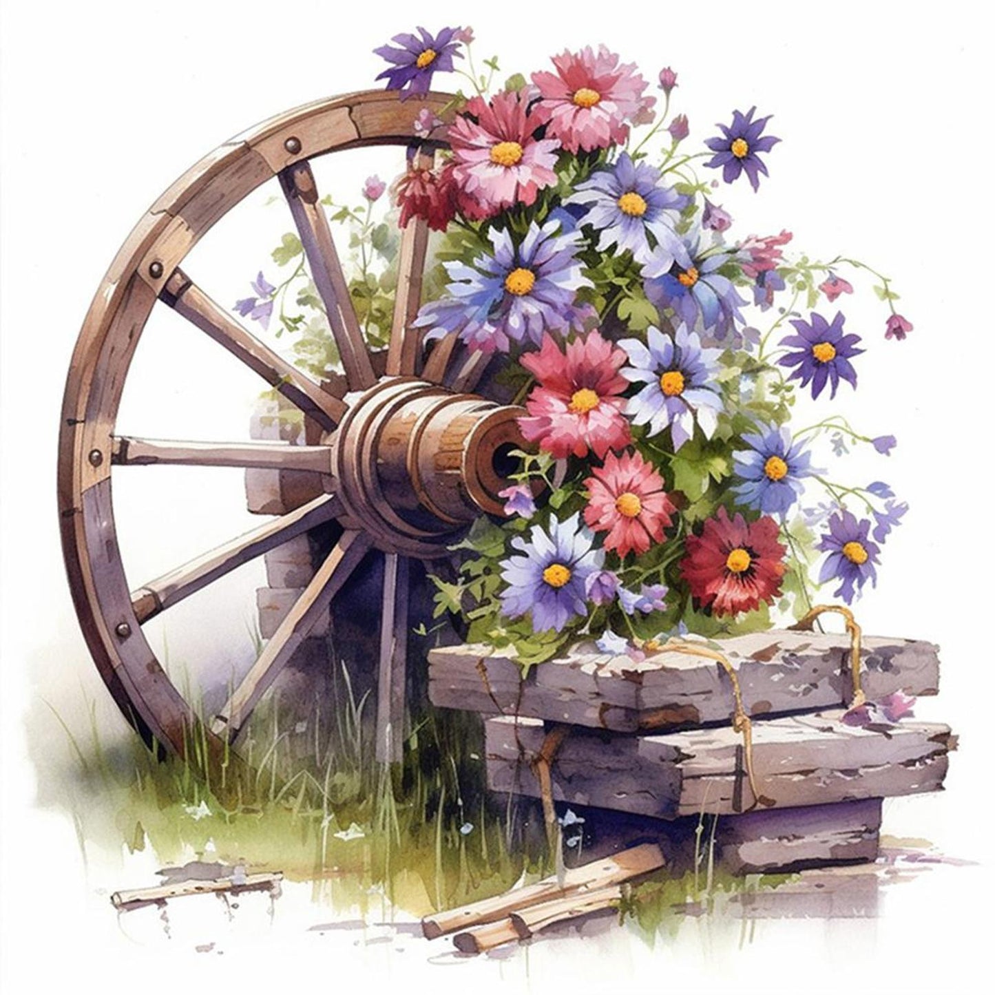 Daisy And Windmill - Full 11CT Stamped Cross Stitch 40x40CM - Band