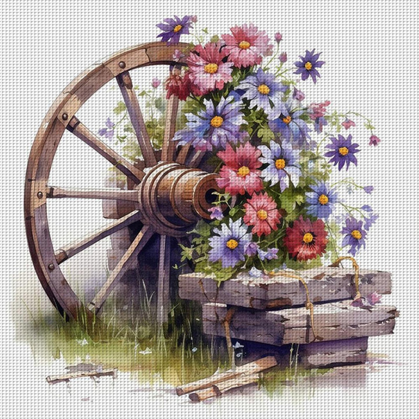 Daisy And Windmill - Full 11CT Stamped Cross Stitch 40x40CM - Band