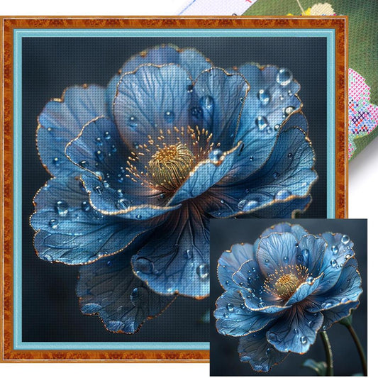 Blue Flower - Full 14CT Stamped Cross Stitch 45x45CM - Huacan