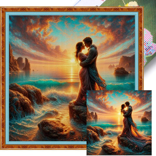 Lovers By The Sea - Full 11CT Stamped Cross Stitch 40x40CM - Huacan