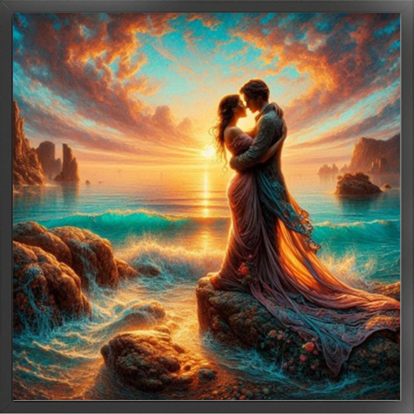 Lovers By The Sea - Full 11CT Stamped Cross Stitch 40x40CM - Huacan