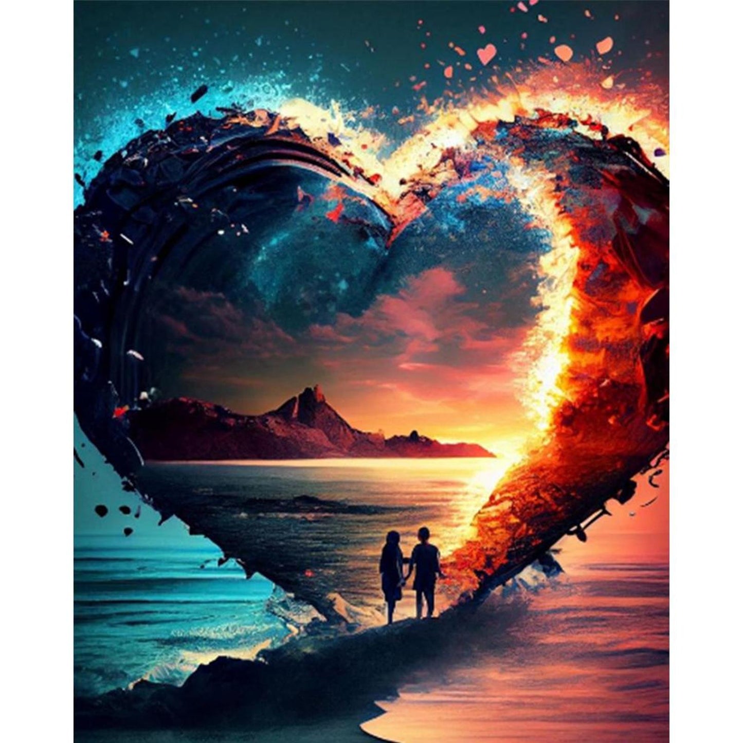 Lovers With Heart On Beach - Full 11CT Stamped Cross Stitch 40x50CM - Huacan