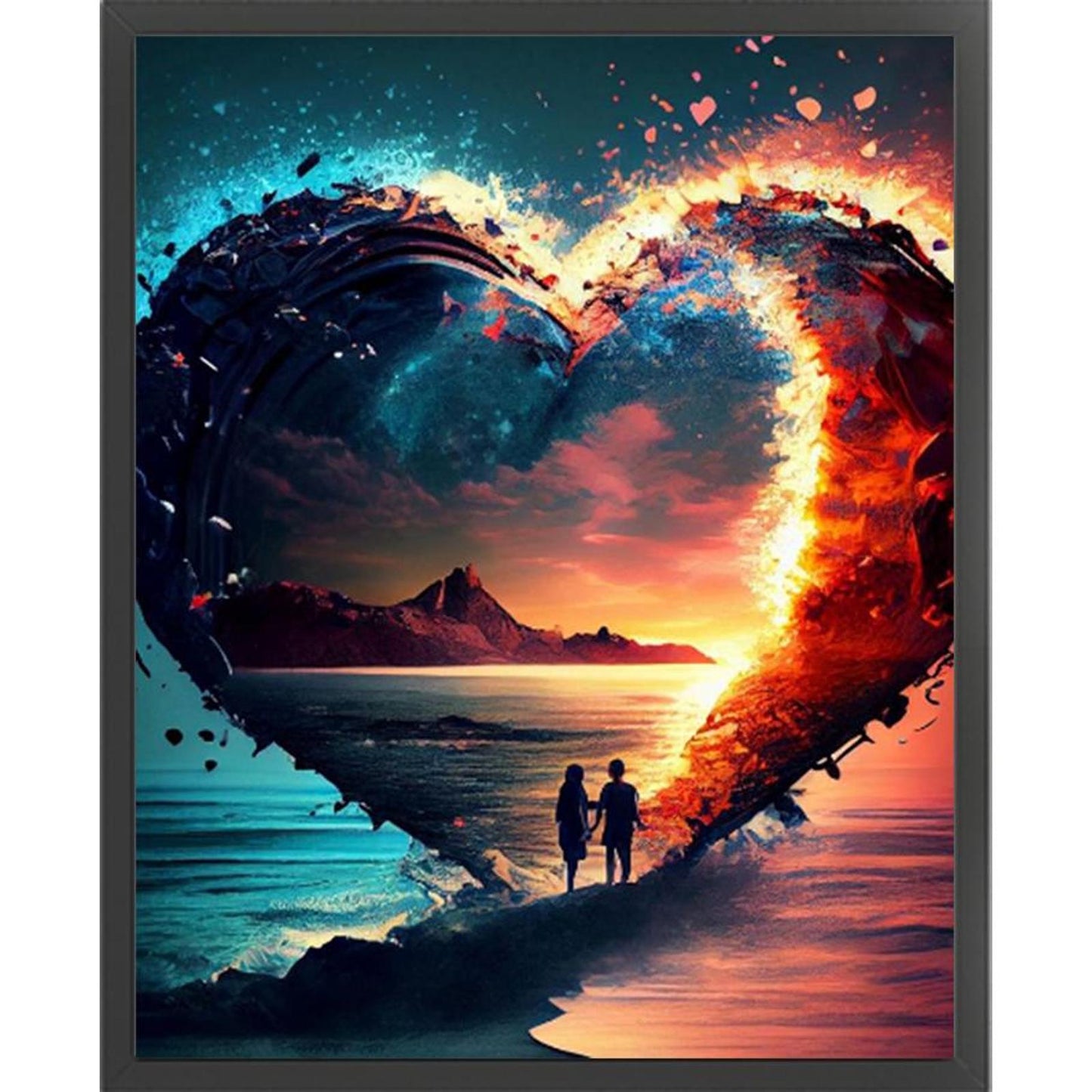 Lovers With Heart On Beach - Full 11CT Stamped Cross Stitch 40x50CM - Huacan