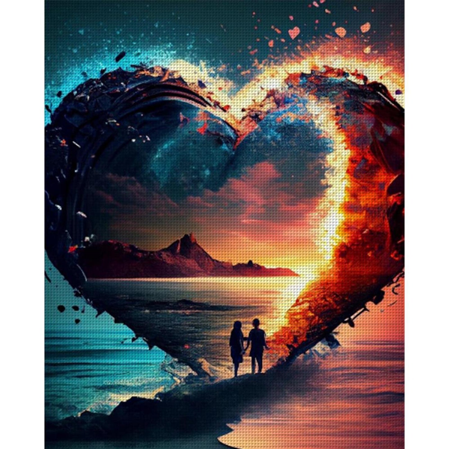Lovers With Heart On Beach - Full 11CT Stamped Cross Stitch 40x50CM - Huacan