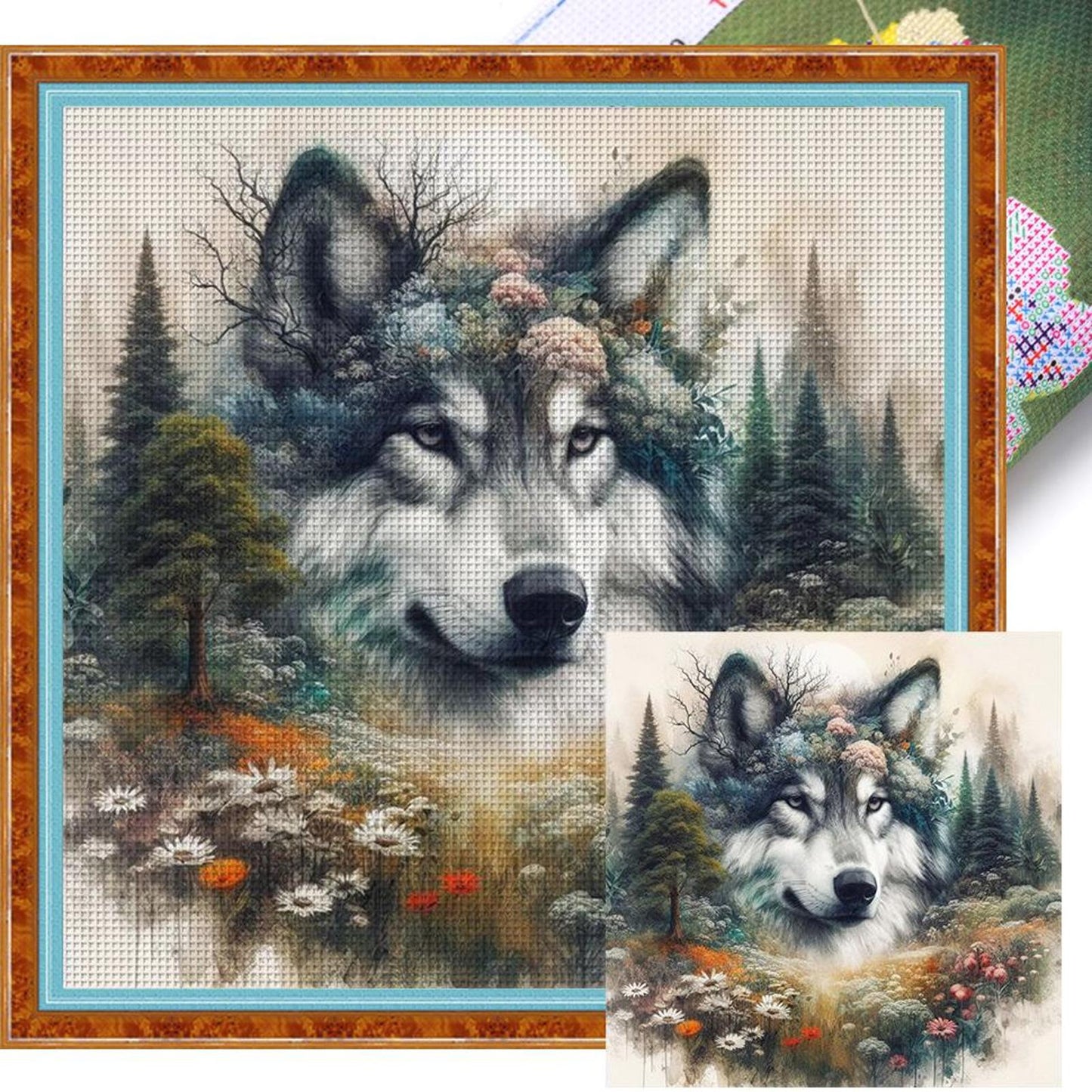 Wolf Silhouette - Full 11CT Stamped Cross Stitch 45x45CM - Huacan