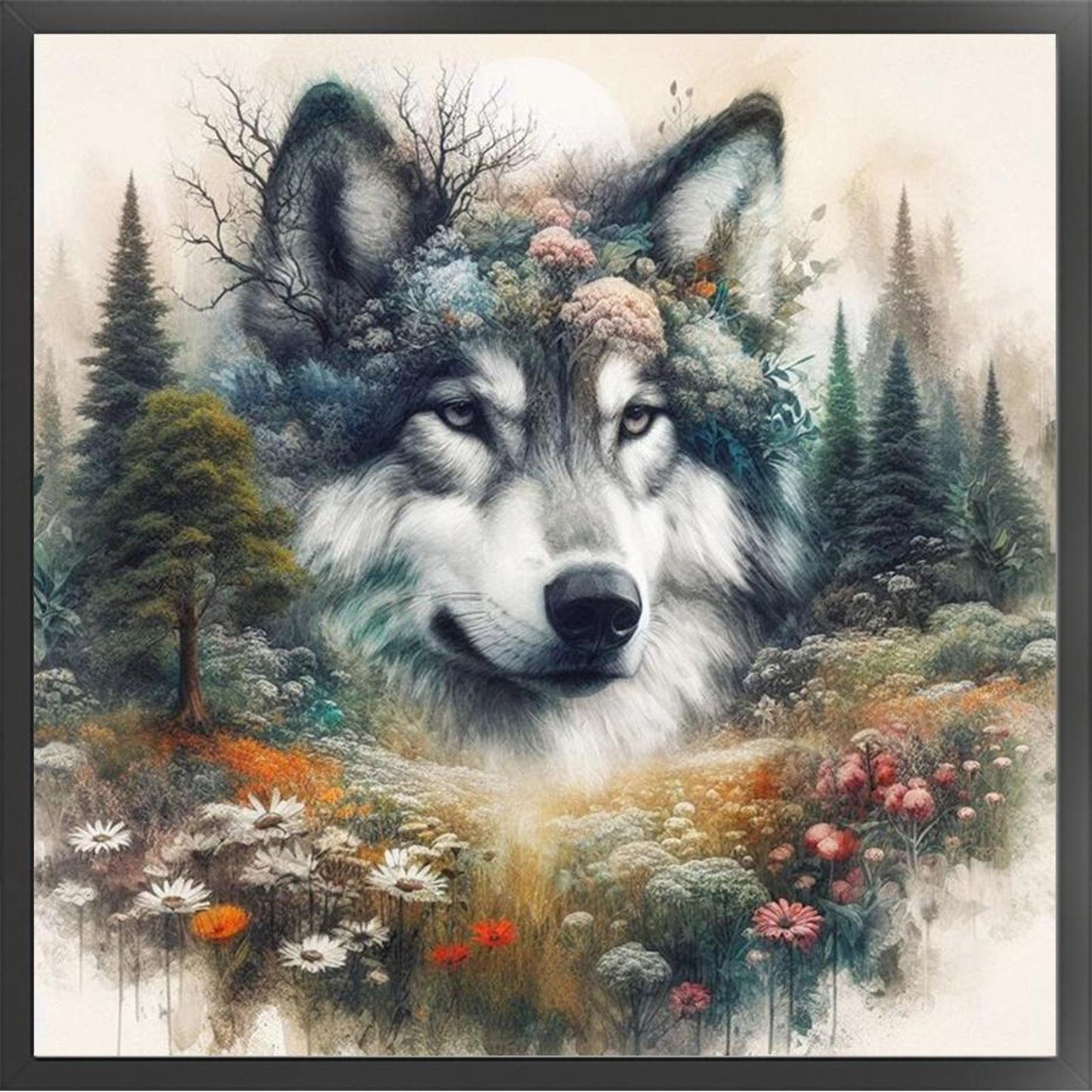 Wolf Silhouette - Full 11CT Stamped Cross Stitch 45x45CM - Huacan