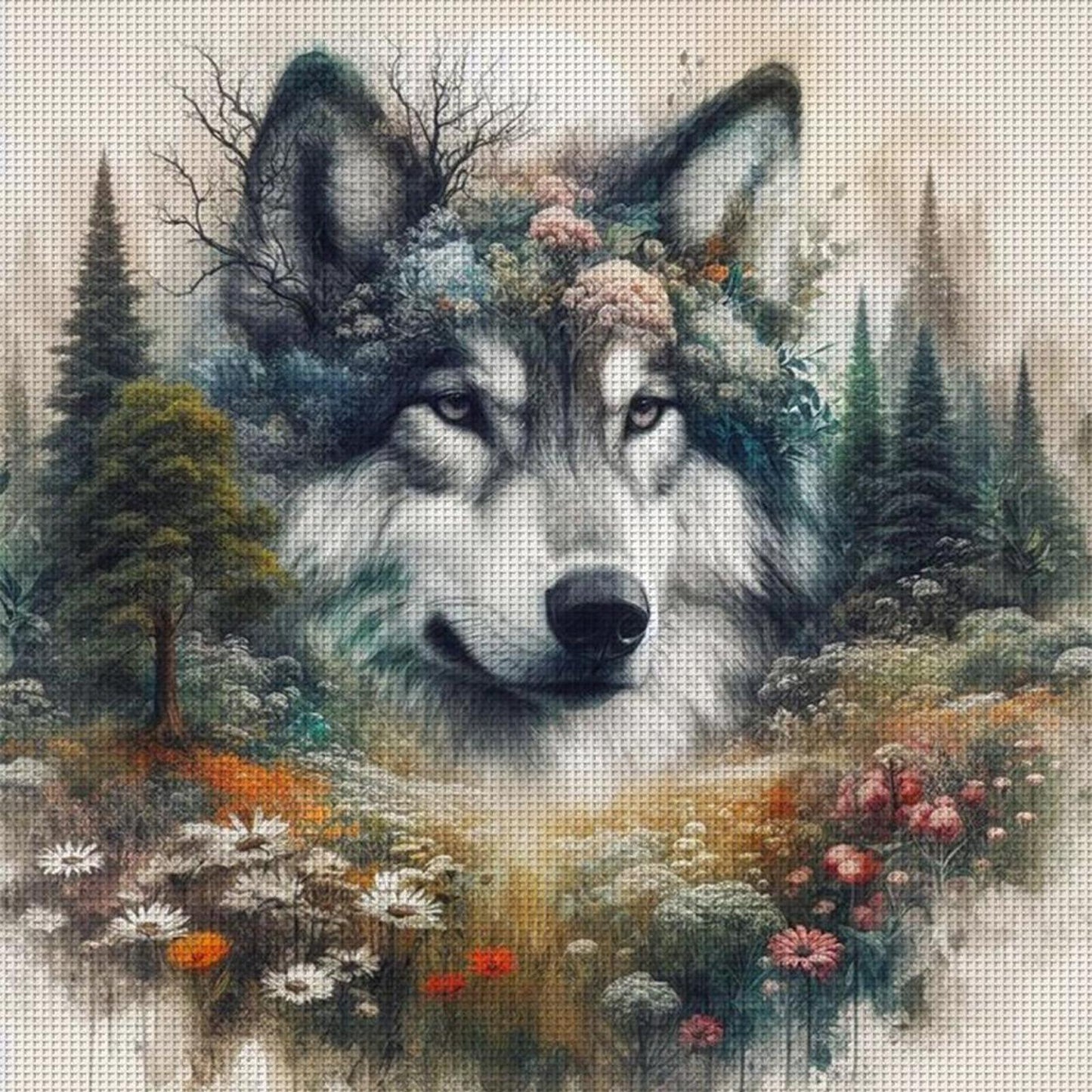 Wolf Silhouette - Full 11CT Stamped Cross Stitch 45x45CM - Huacan