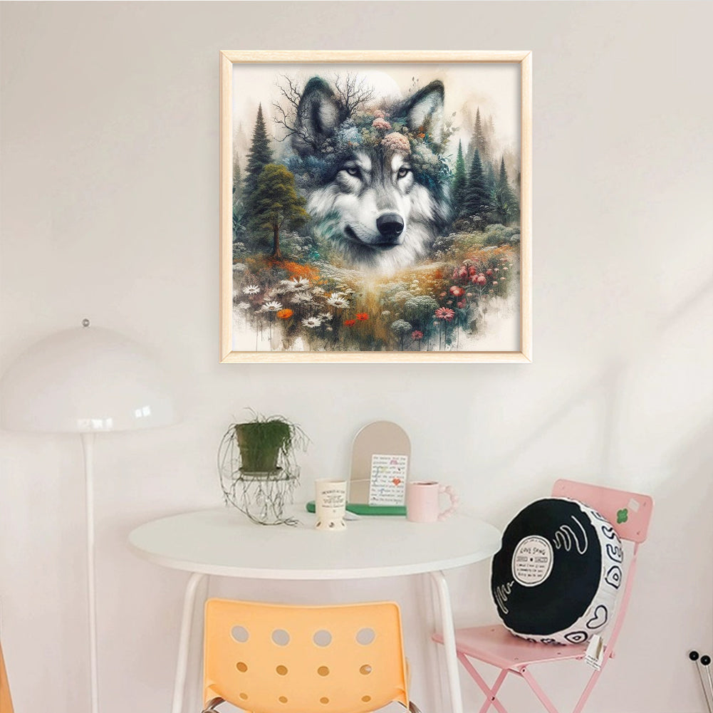 Wolf Silhouette - Full 11CT Stamped Cross Stitch 45x45CM - Huacan