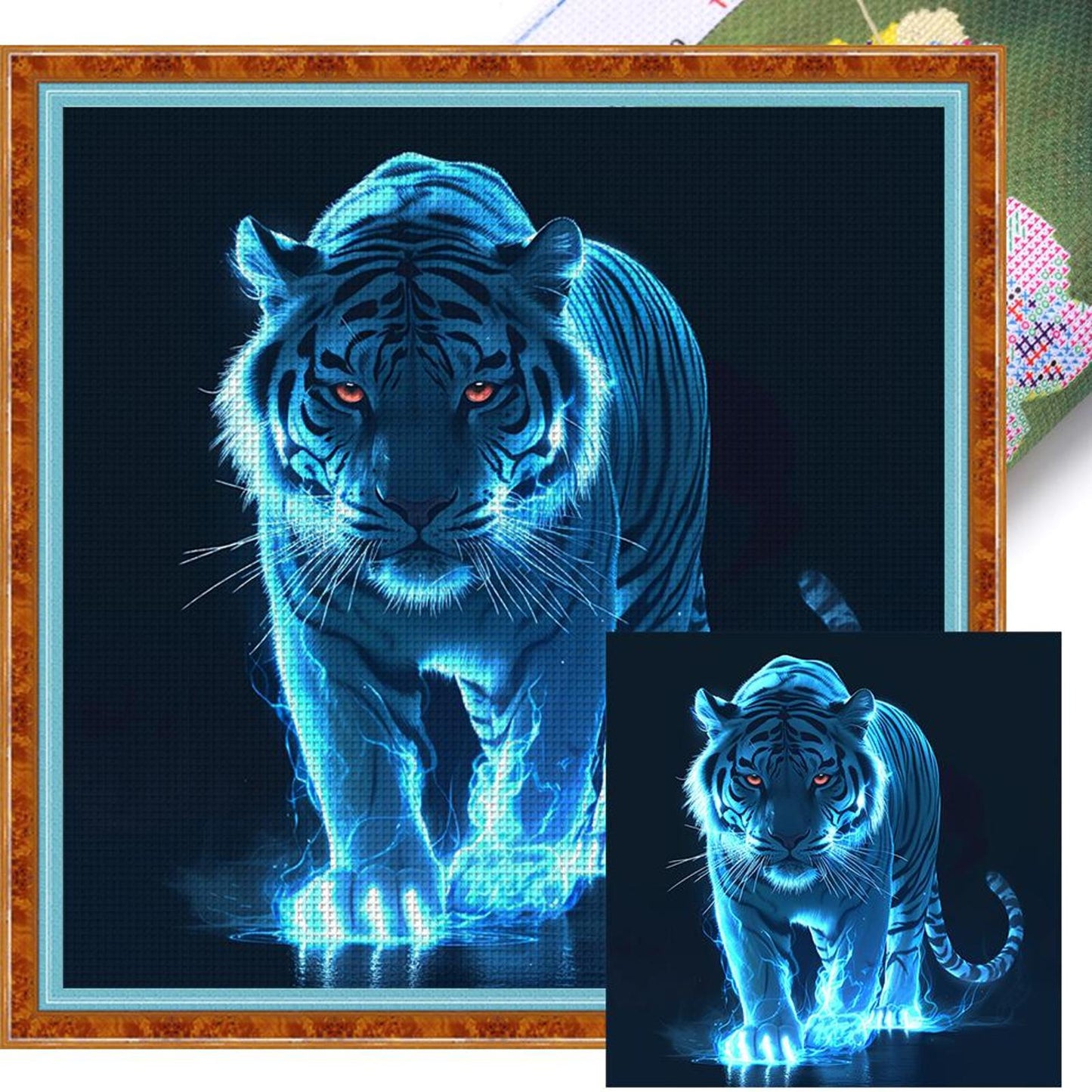 Fluorescent Tiger - Full 11CT Stamped Cross Stitch 45x45CM - Huacan