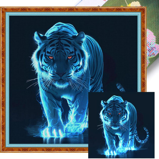 Fluorescent Tiger - Full 11CT Stamped Cross Stitch 45x45CM - Huacan