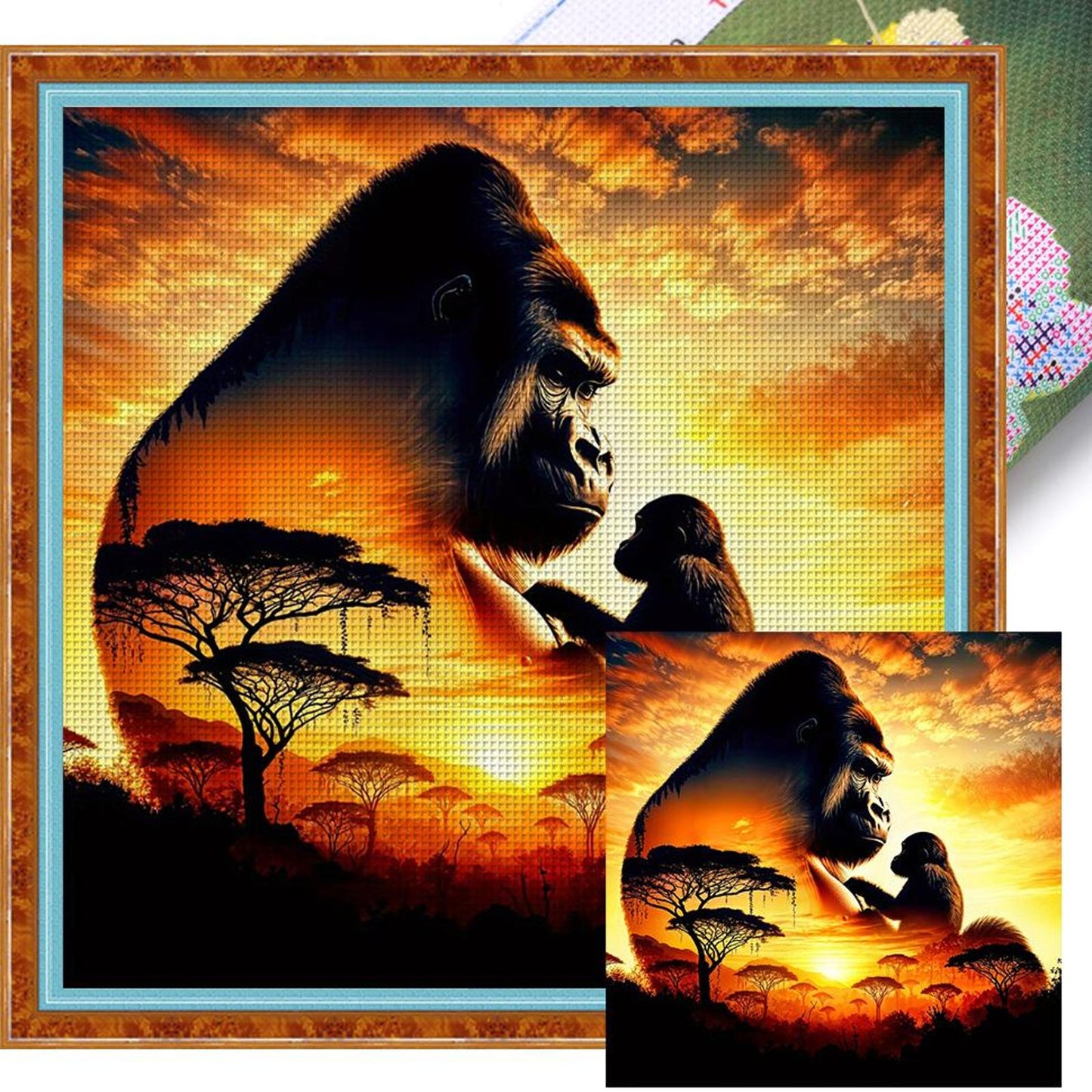 Gorilla Silhouette - Full 11CT Stamped Cross Stitch 45x45CM - Huacan