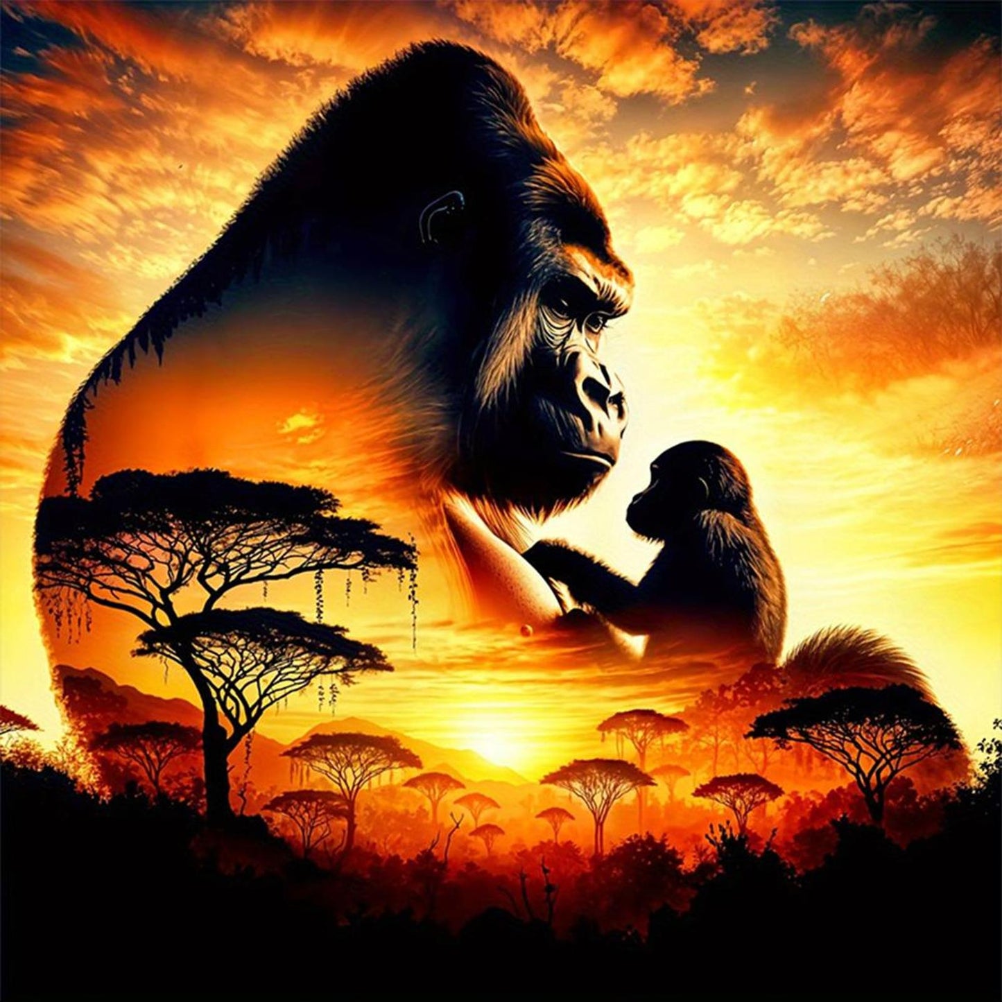 Gorilla Silhouette - Full 11CT Stamped Cross Stitch 45x45CM - Huacan