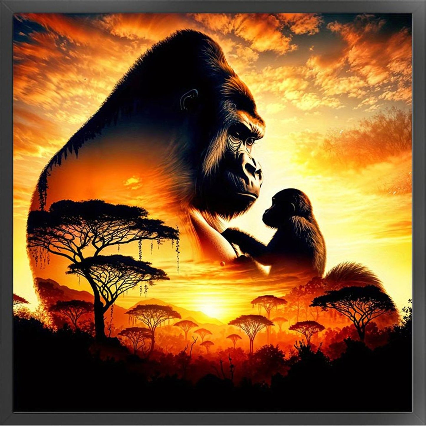 Gorilla Silhouette - Full 11CT Stamped Cross Stitch 45x45CM - Huacan